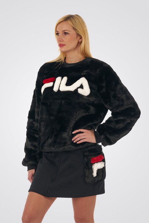 Moletons Fila Mulher Pretas - Fila Emmeline Fur Crew Neck Loja Online Portugal,KQGE-96704